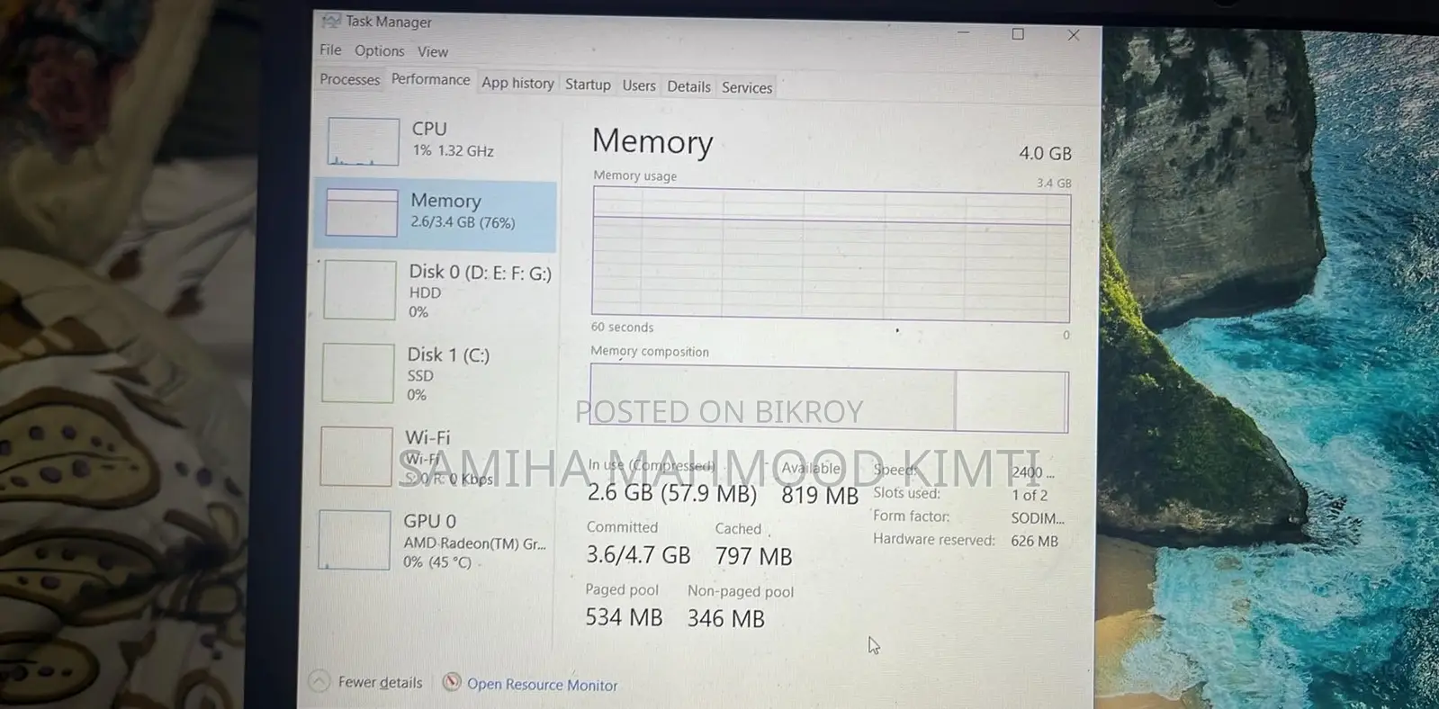 Laptop Dell Inspiron 15 4GB AMD Ryzen 3 HDD 1T