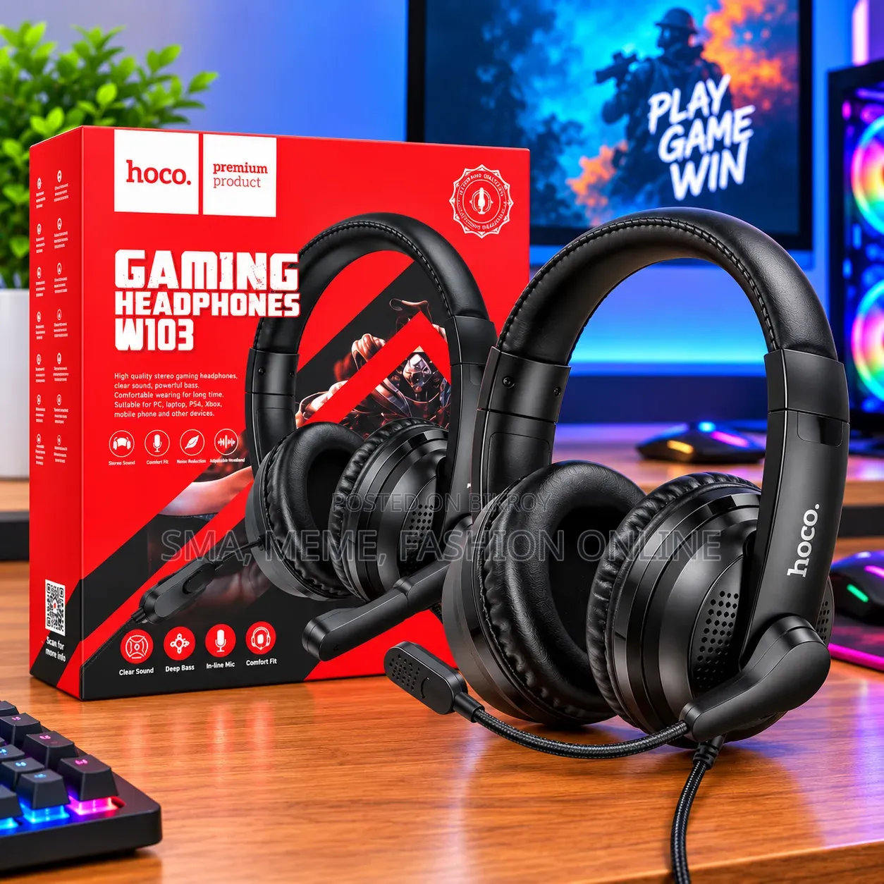 Hoco W103 Wired Gaming Headset With HD Mic and Deep Bass