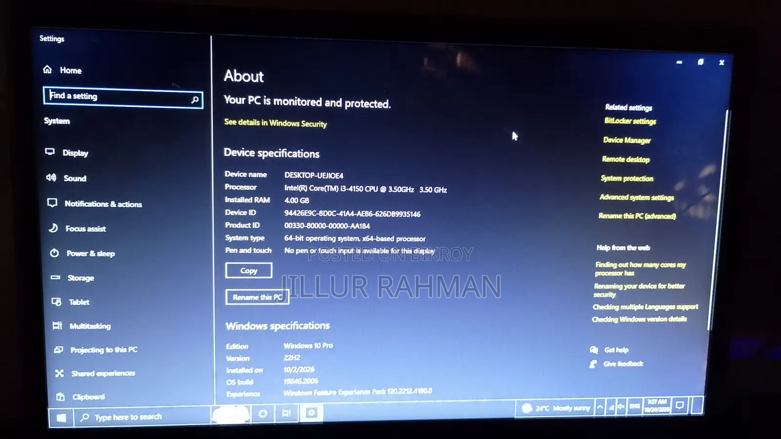 Desktop Computer HP 4GB Intel Core i3 SSD 128GB