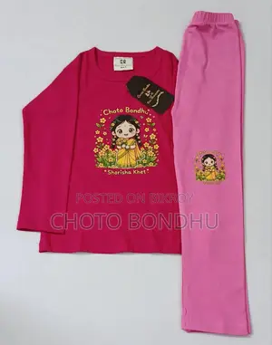 Choto Bondhu - 2 PCS Girls Set Red + Pink - Premium Cotton