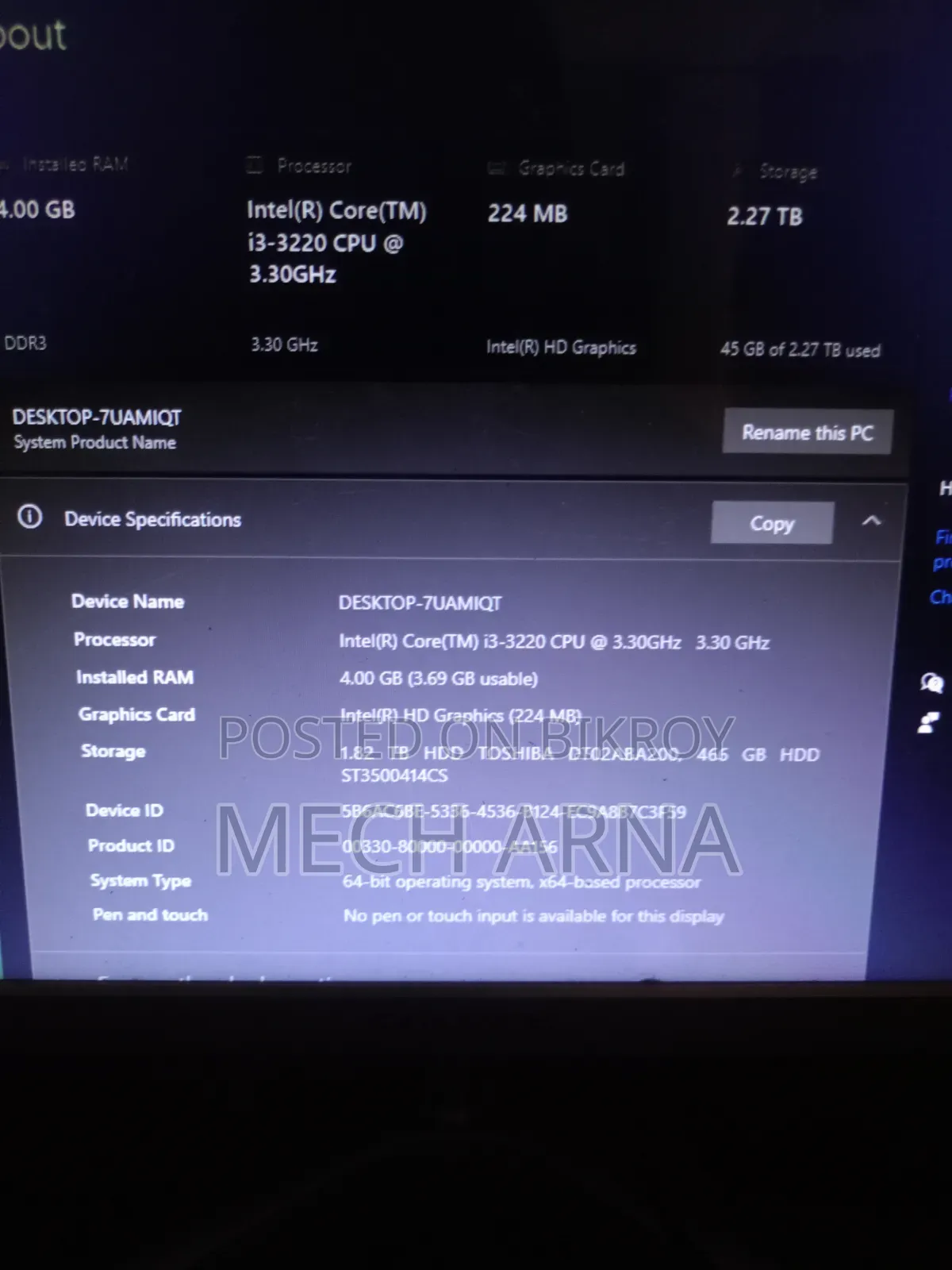 Desktop Computer 4GB Intel Core i3 HDD 2T