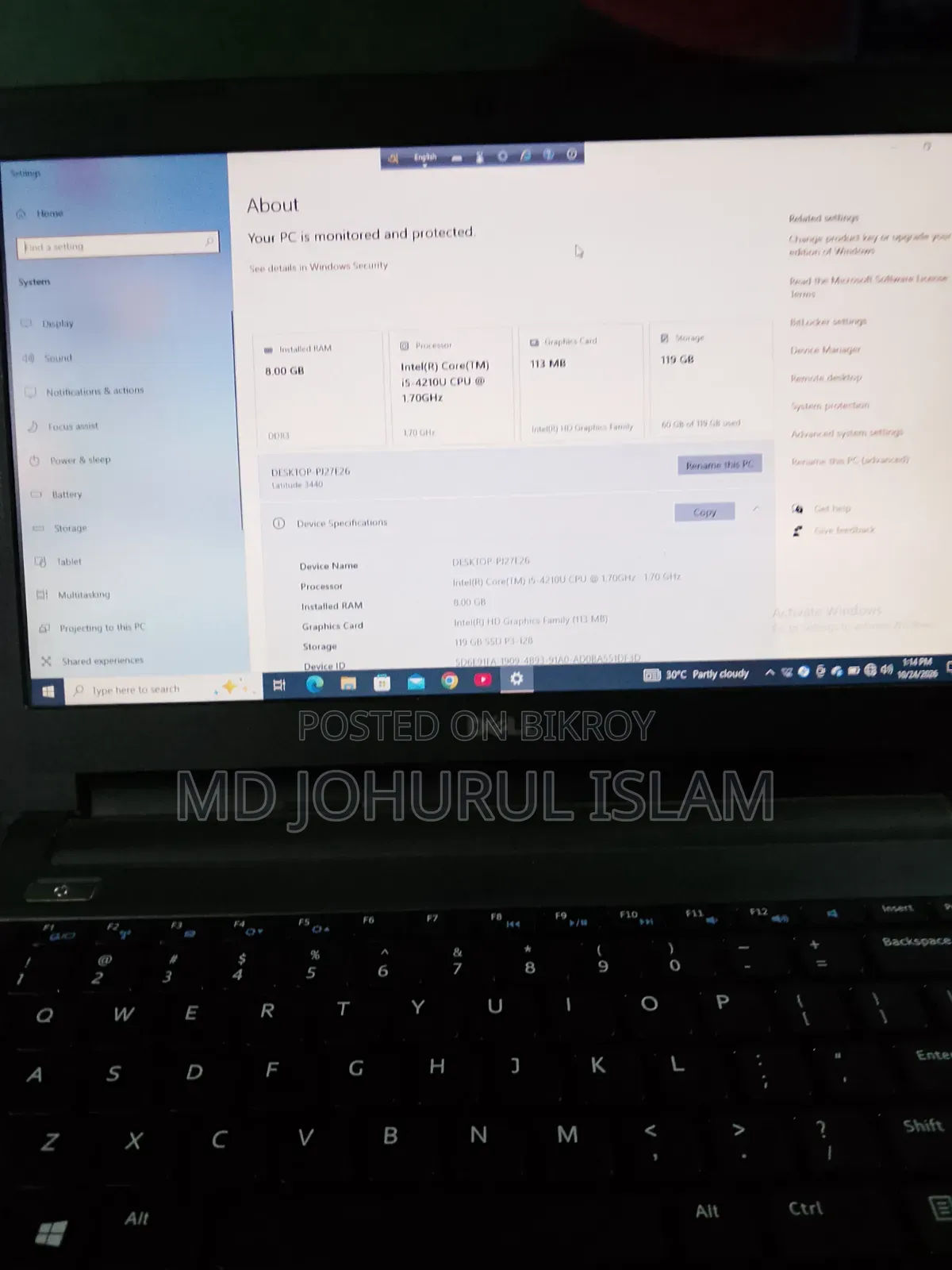 ল্যাপটপ ডেল ল্যাটিটিউড ৩৪৪০ ৮জিবি ইন্টেল কোর আই৫ এসএসডি ১২৮জিবি