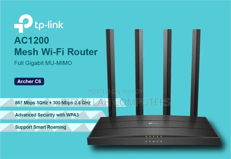 TP-Link Archer C6 AC1200 Dual Band Gigabit WiFi Router