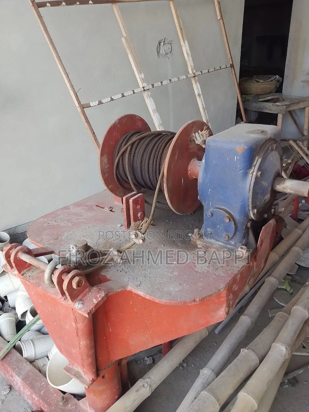 Construction winch lift, hopper and steel frame for sale
