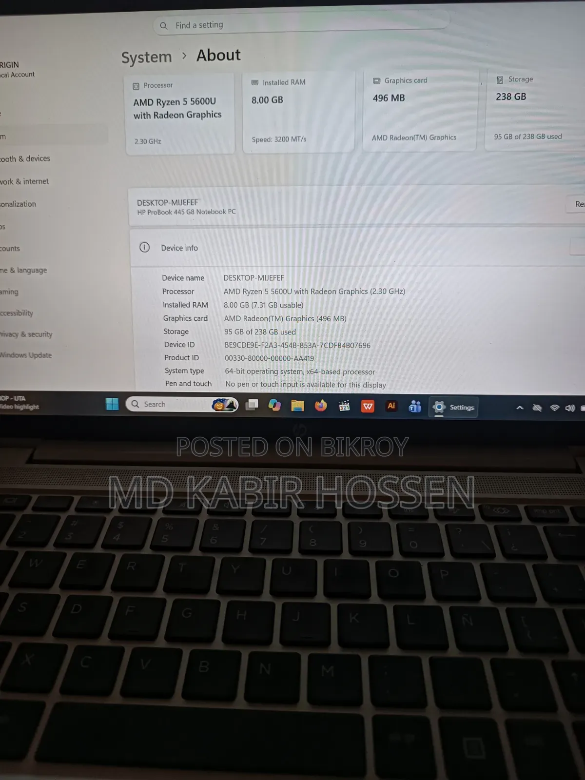 Laptop HP ProBook 445 G8 8GB AMD Ryzen 7 HDD+SSD 320GB