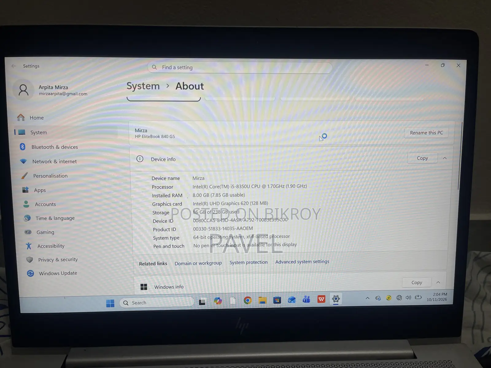 Laptop HP EliteBook 840 G5 8GB Intel Core i5 SSD 256GB