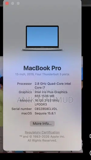 Laptop Apple MacBook Pro 2019 16GB Intel Core i7 SSD 512GB