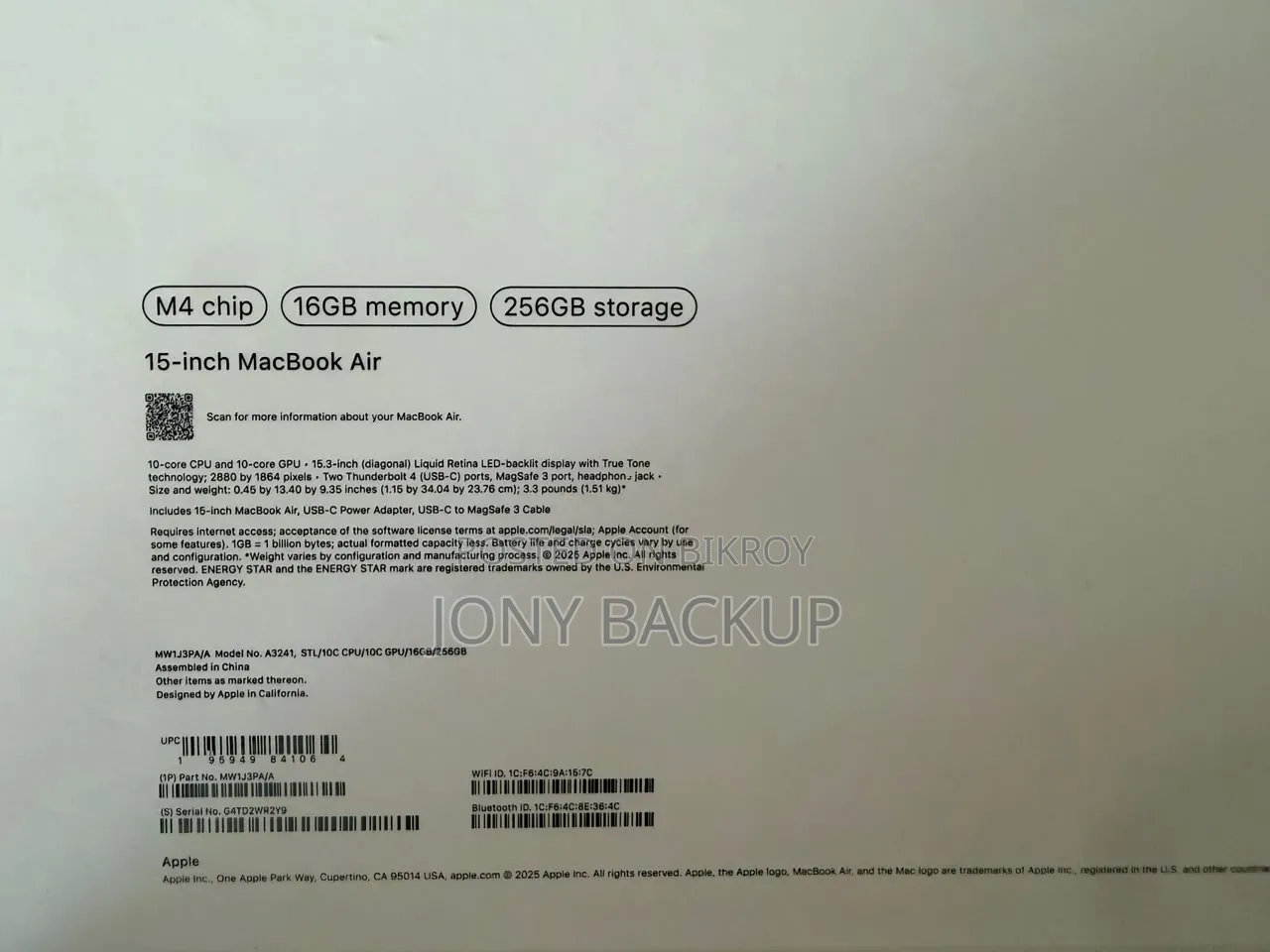 Laptop Apple MacBook Air 2025 M4 16GB Apple M4 SSD 256GB
