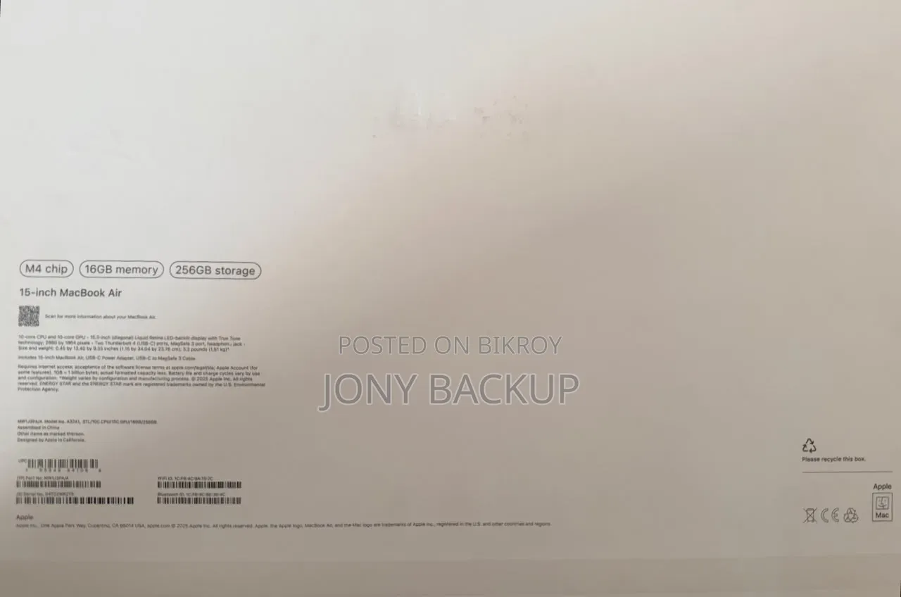 Laptop Apple MacBook Air 2025 M4 16GB Apple M4 SSD 256GB
