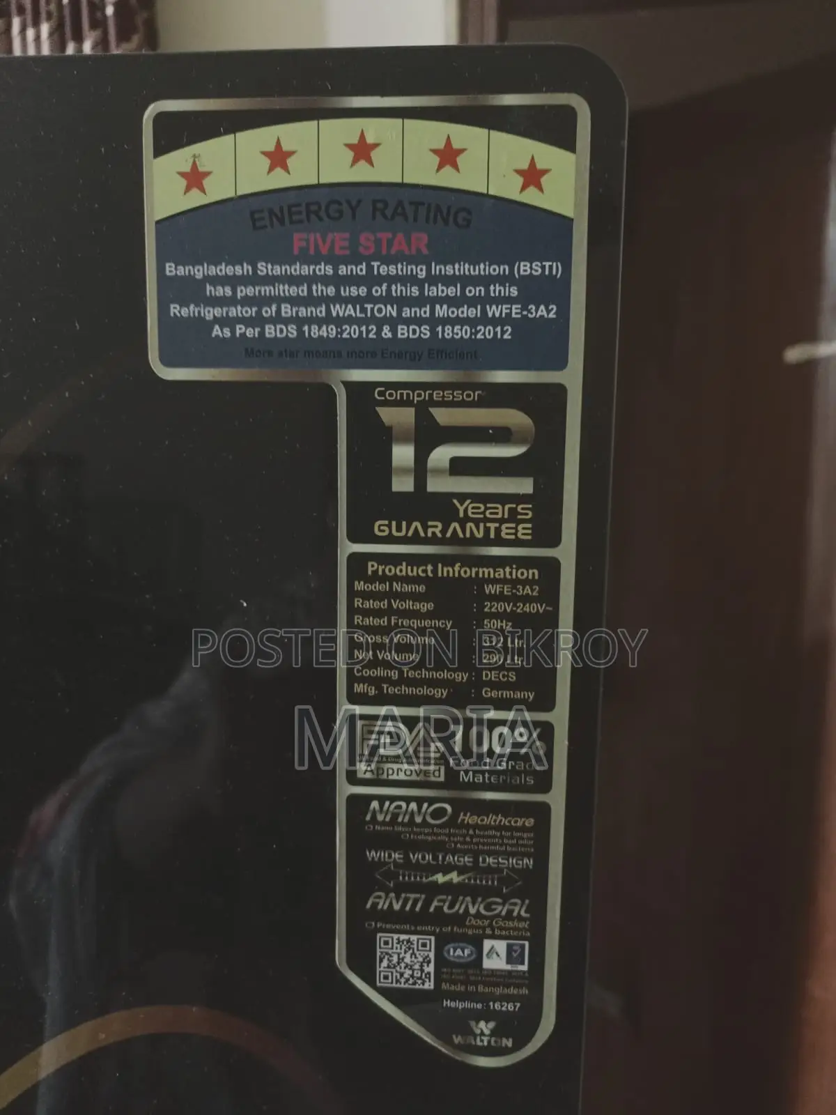 Walton Refrigerator 312 Liter for sale