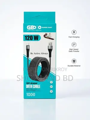 GEOO 120W Super Fast Data Cable | 1 মিটার | কালো ব্রেইডেড চার্জিং কেবল