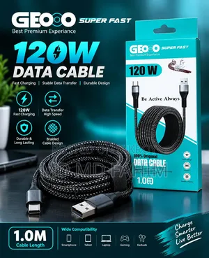 GEOO 120W Super Fast Data Cable | 1 Meter | Black Braided Charging Cable
