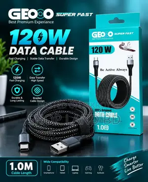 GEOO 120W Super Fast Data Cable | 1 মিটার | কালো ব্রেইডেড চার্জিং কেবল