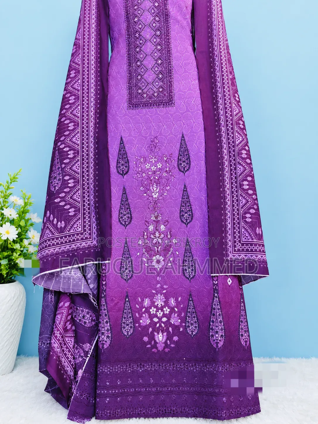 Indian Fancy Cotton Three Piece Fully Worked