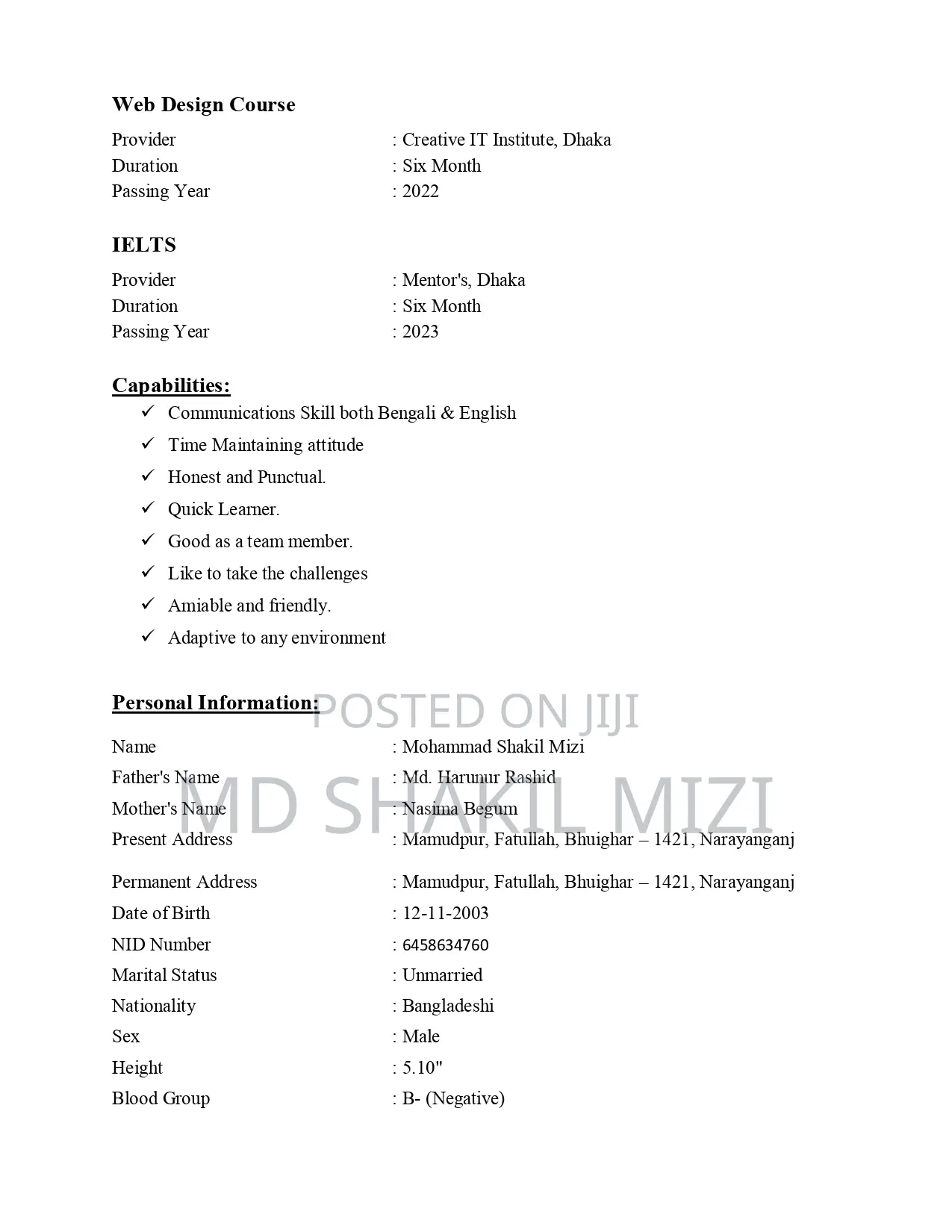 Part-Time Weekend CV