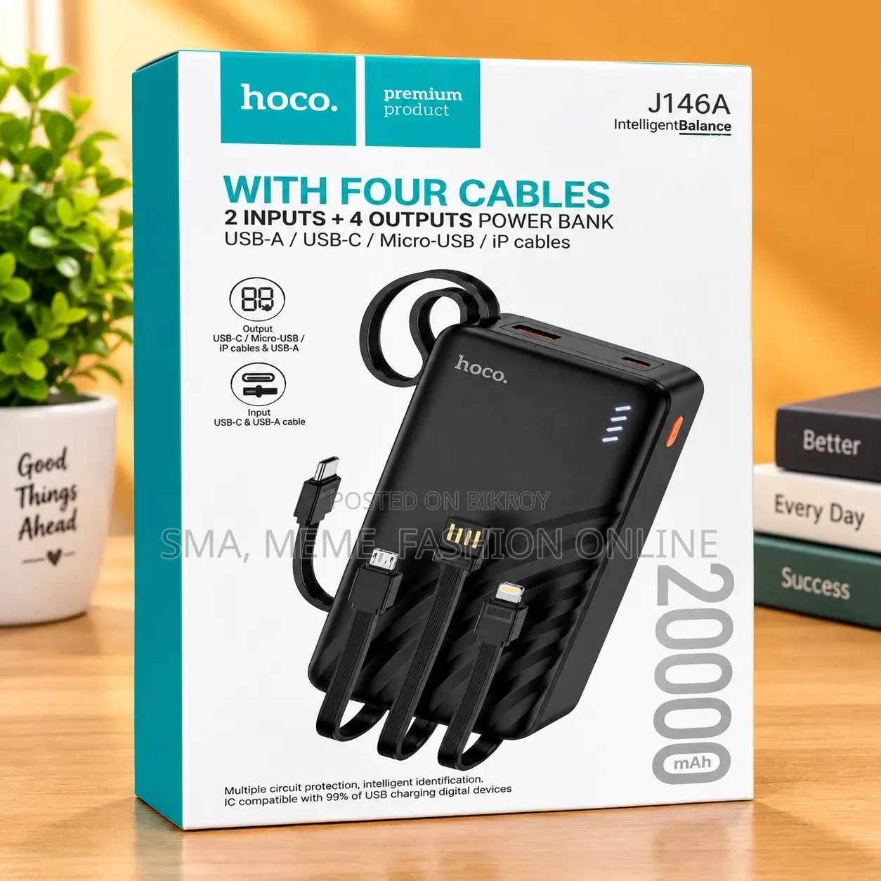 Hoco J146A 20000mAh Power Bank With Built-in 4 Cables