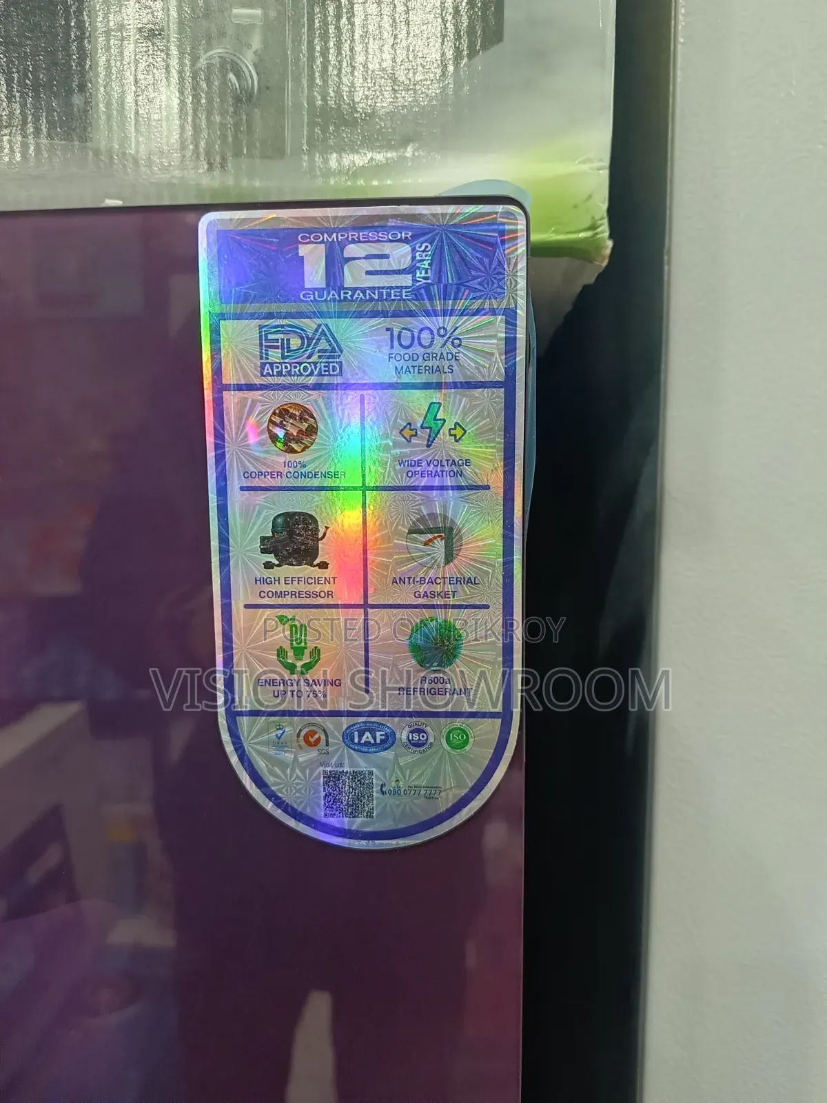 VISION Glass Door Refrigerator RE-150 Liter