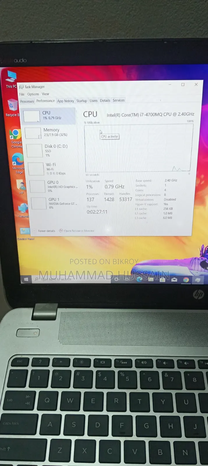 Laptop HP 8GB Intel Core i7 SSD 256GB