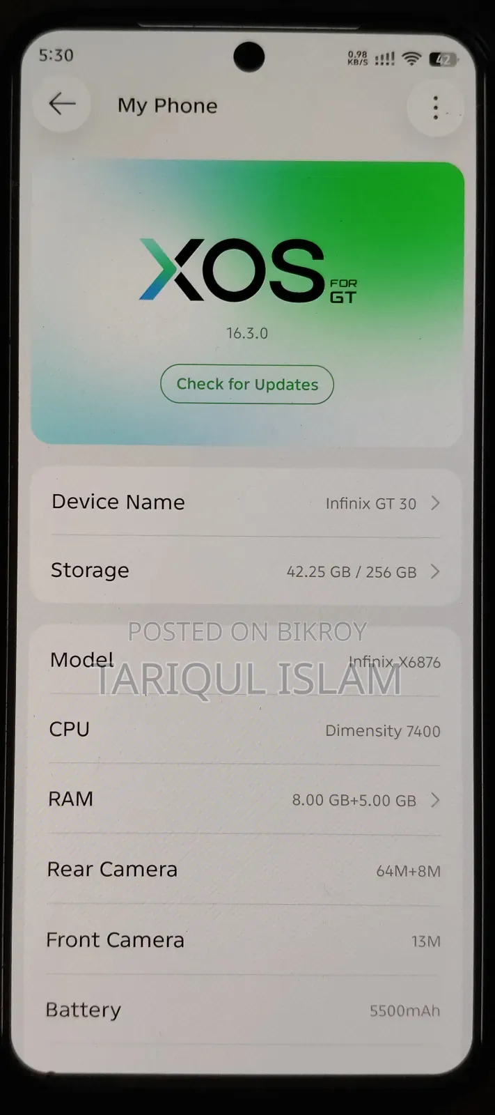 New Infinix GT 30 5G 256 GB Gray