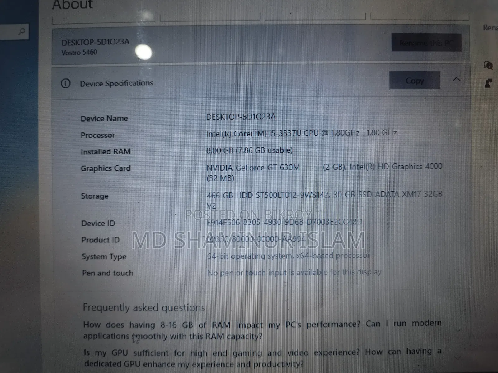 Laptop Dell Vostro 5470 8GB Intel Core i5 SSD 512GB