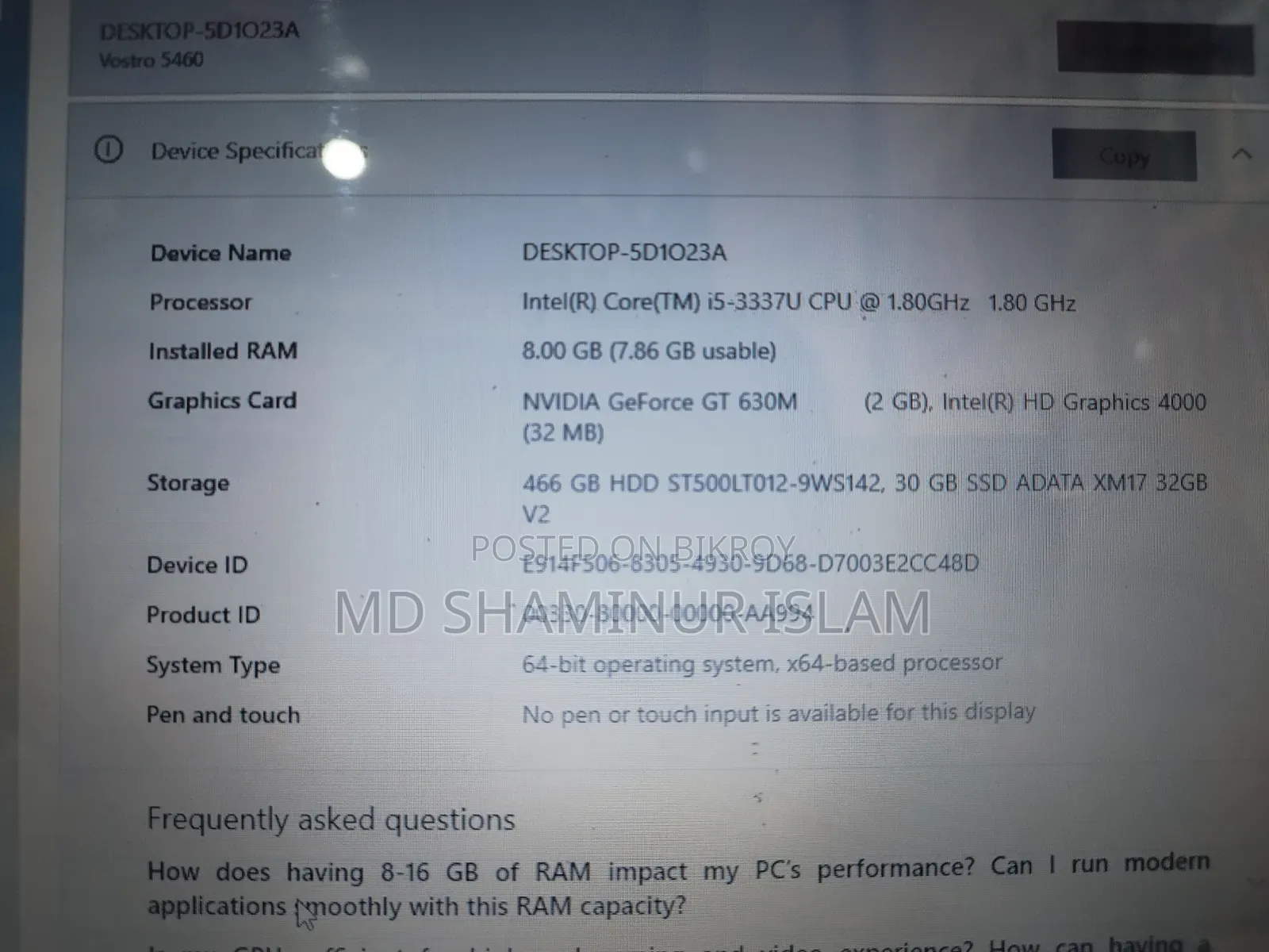 Laptop Dell Vostro 5470 8GB Intel Core i5 SSD 512GB