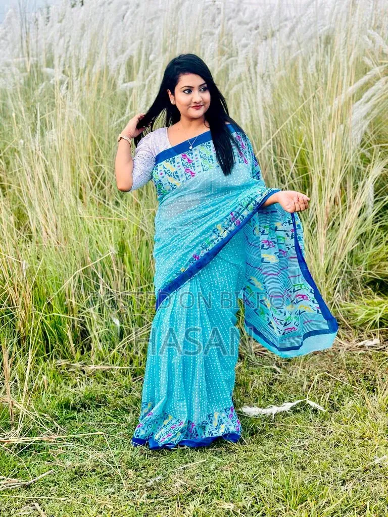 হাফ সিল্ক স্ক্রিন প্রিন্ট শাড়ি
