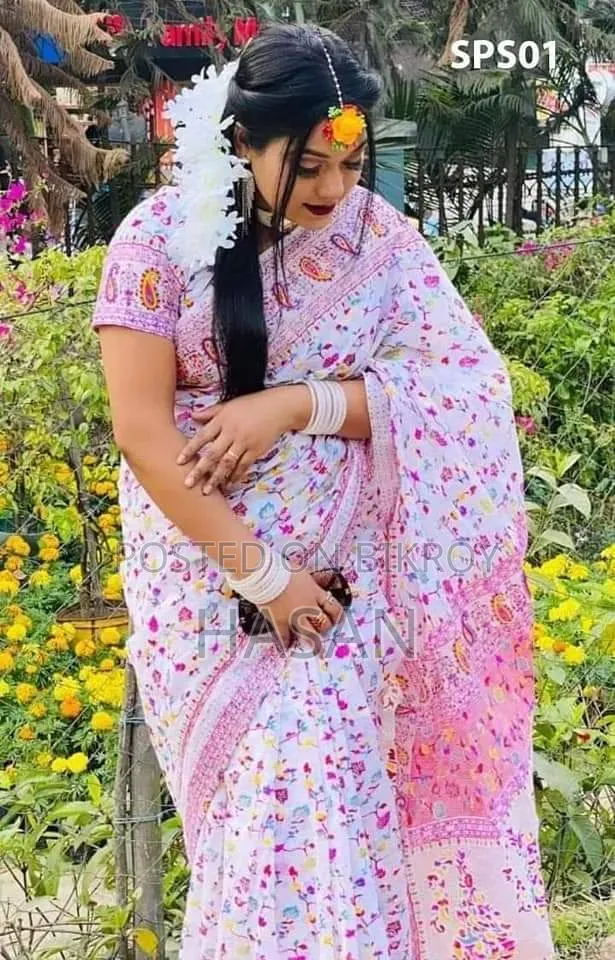 হাফ সিল্ক স্ক্রিন প্রিন্ট শাড়ি