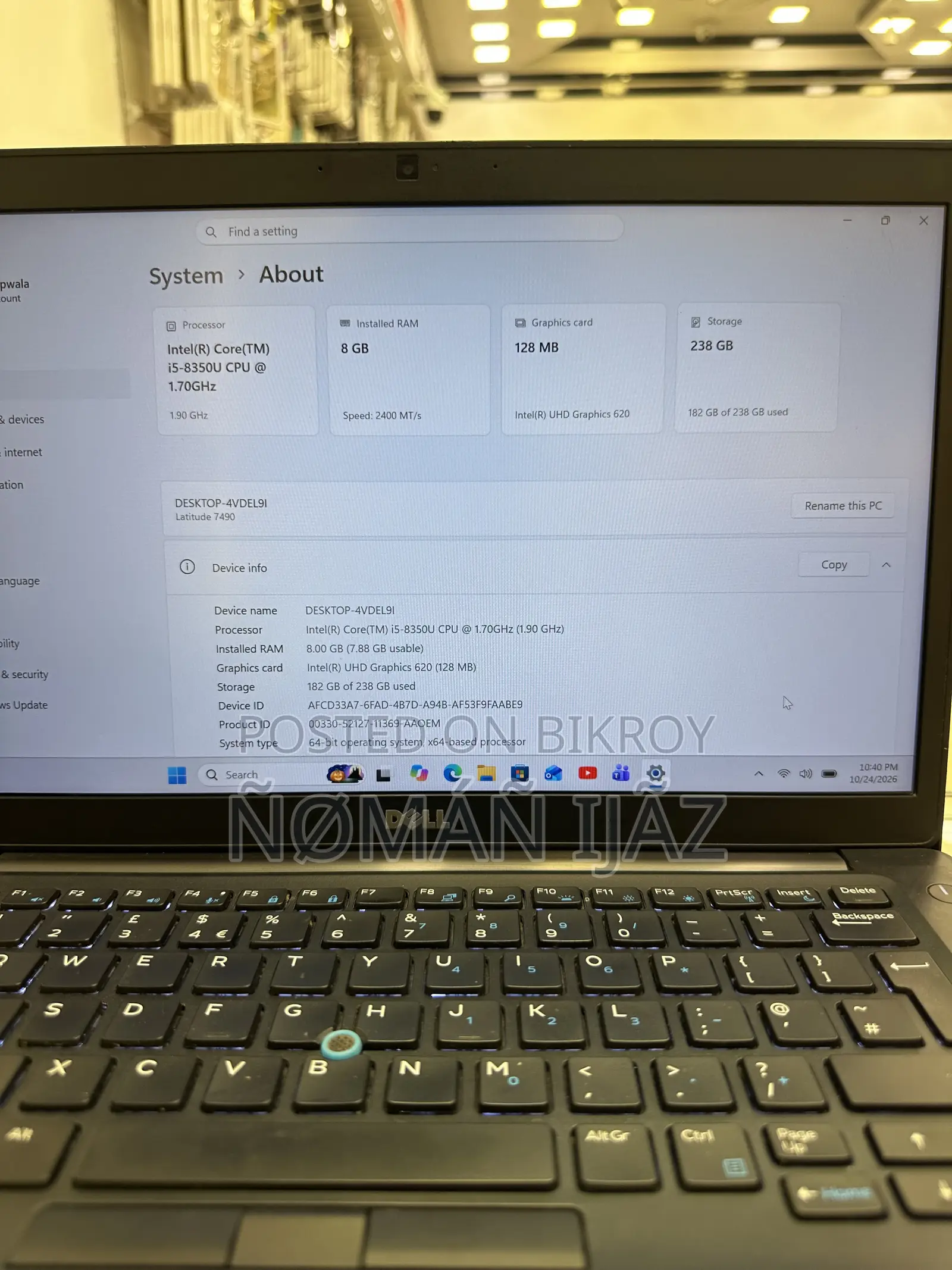 Laptop Dell 8GB Intel Core i5 SSD 256GB