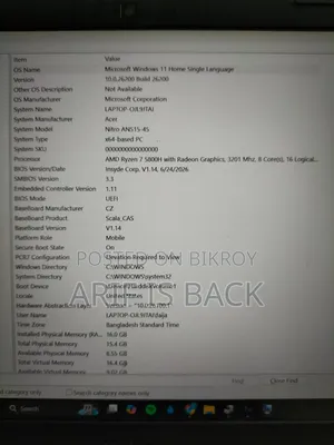 Laptop Acer Nitro 5 16GB AMD Ryzen 7 SSD 256GB