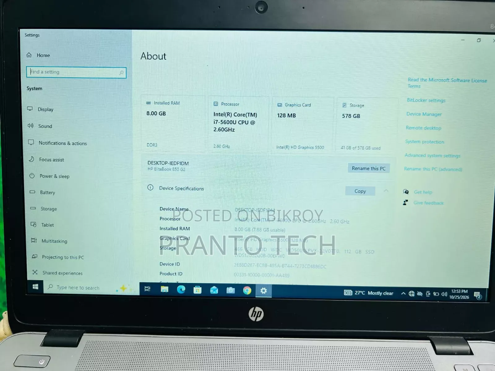 Laptop HP EliteBook 850 G2 8GB Intel Core i7 SSD 128GB