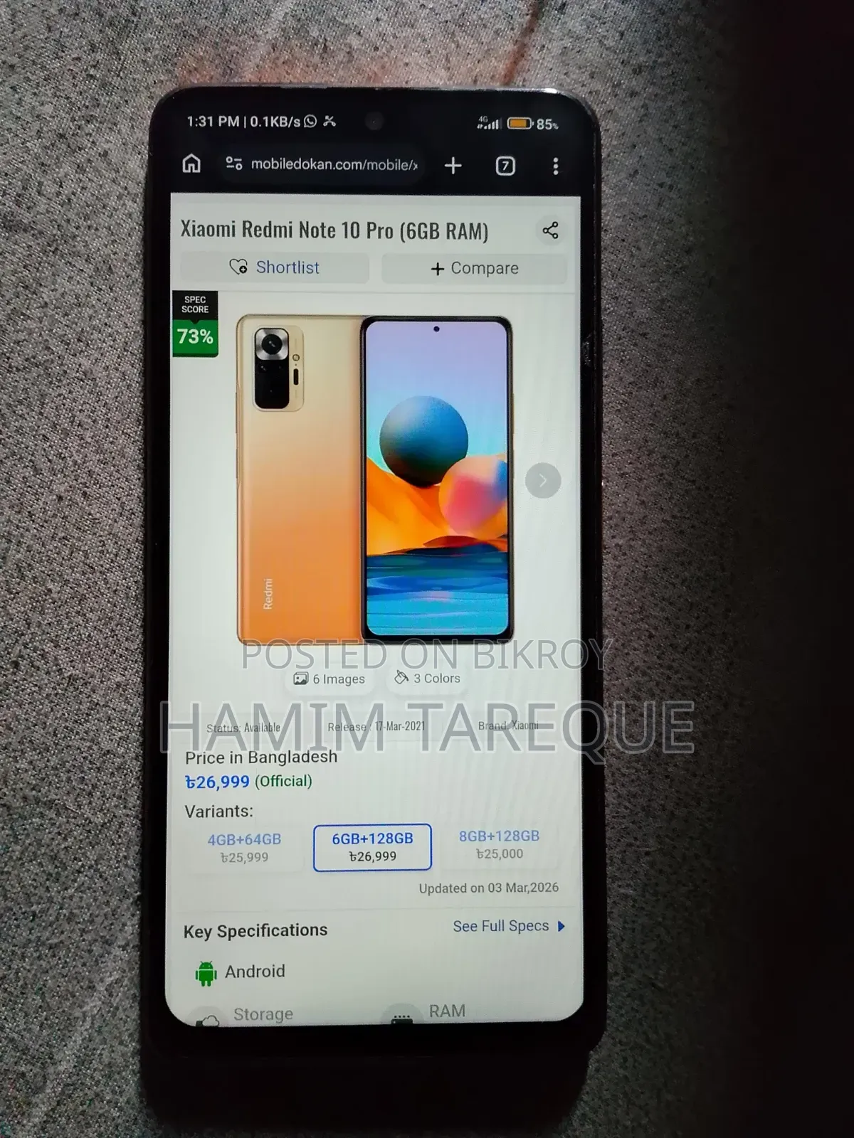 Xiaomi Redmi Note 10 Pro 128 GB Rose Gold