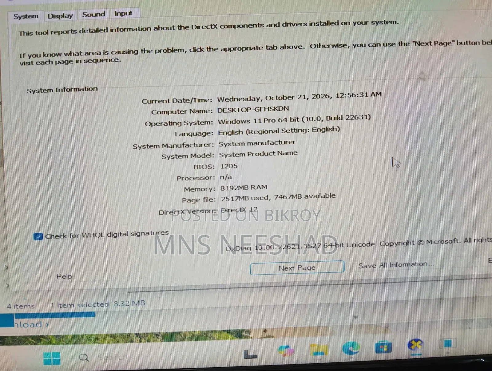 Desktop Computer 8GB RAM Intel Core i3 128GB SSD