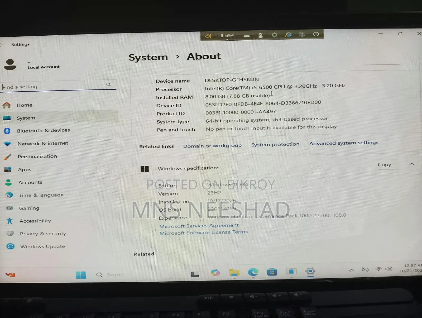 Desktop Computer 8GB RAM Intel Core i3 128GB SSD