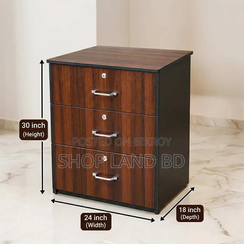 3 Drawer Almirah | Wooden File Cabinet with Lock.