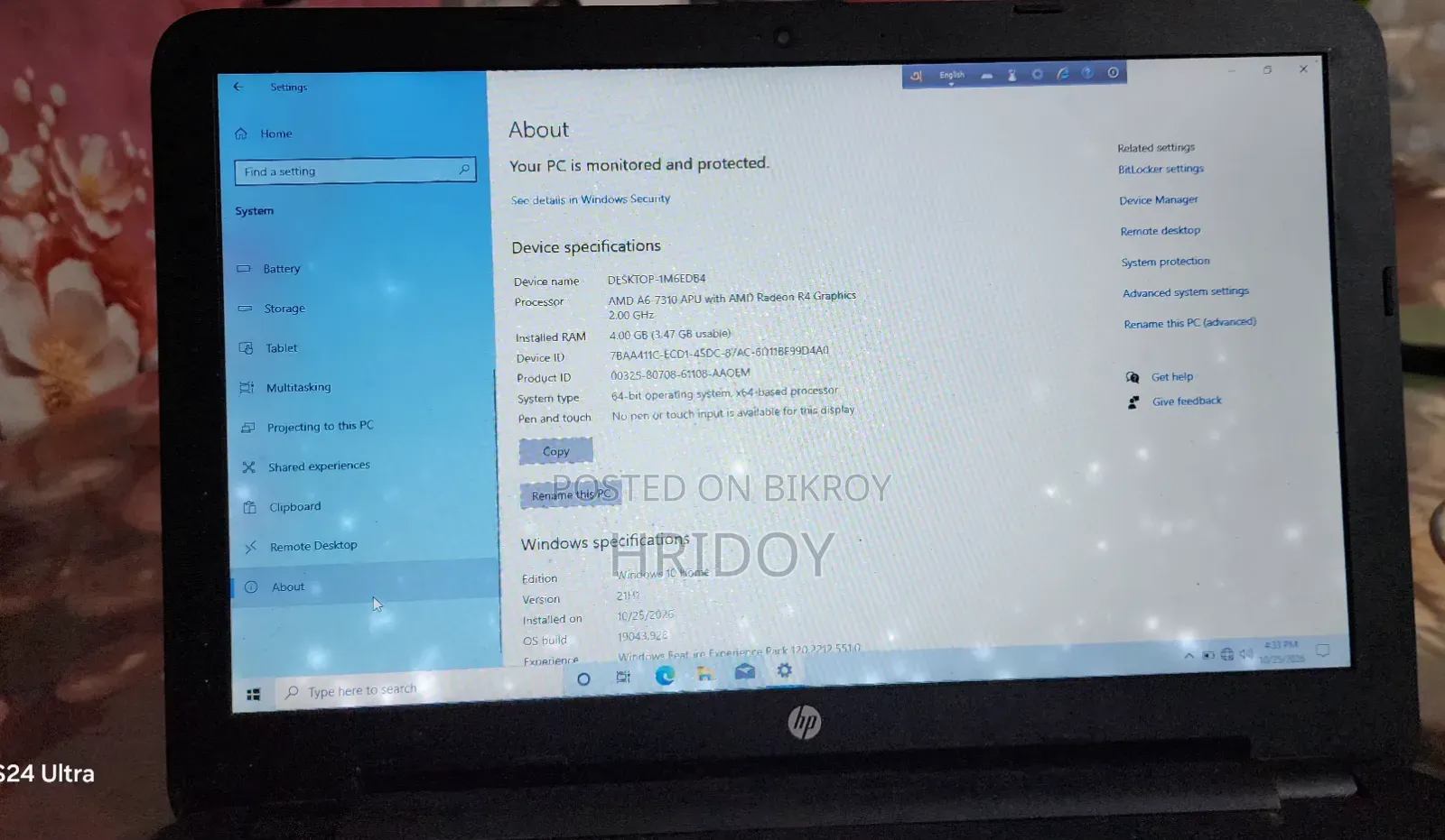 HP 15 Laptop 4GB AMD A6 500GB HDD
