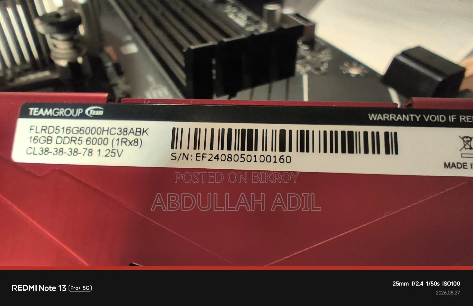 16 GB DDR5 6000mhz Cl38 Ram