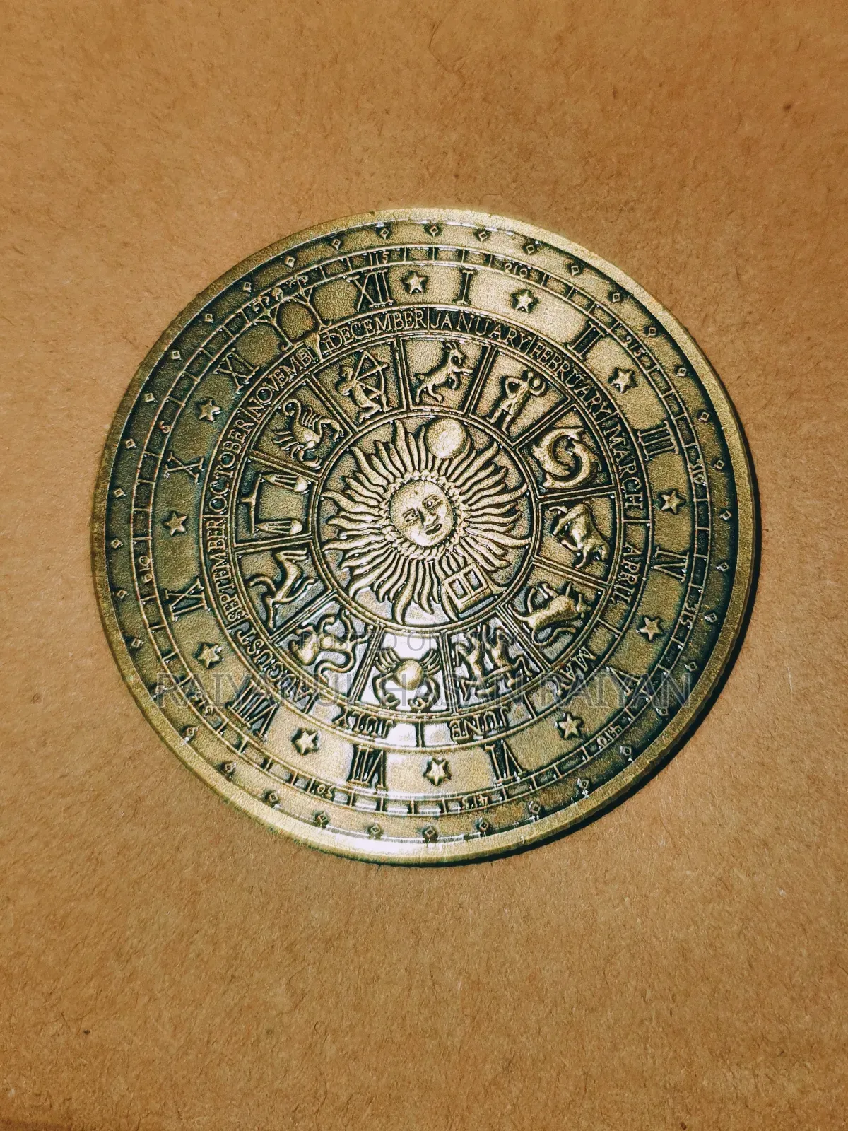 Twelve Constellation Sun Moon Lucky Coin Bronze Gold Plated