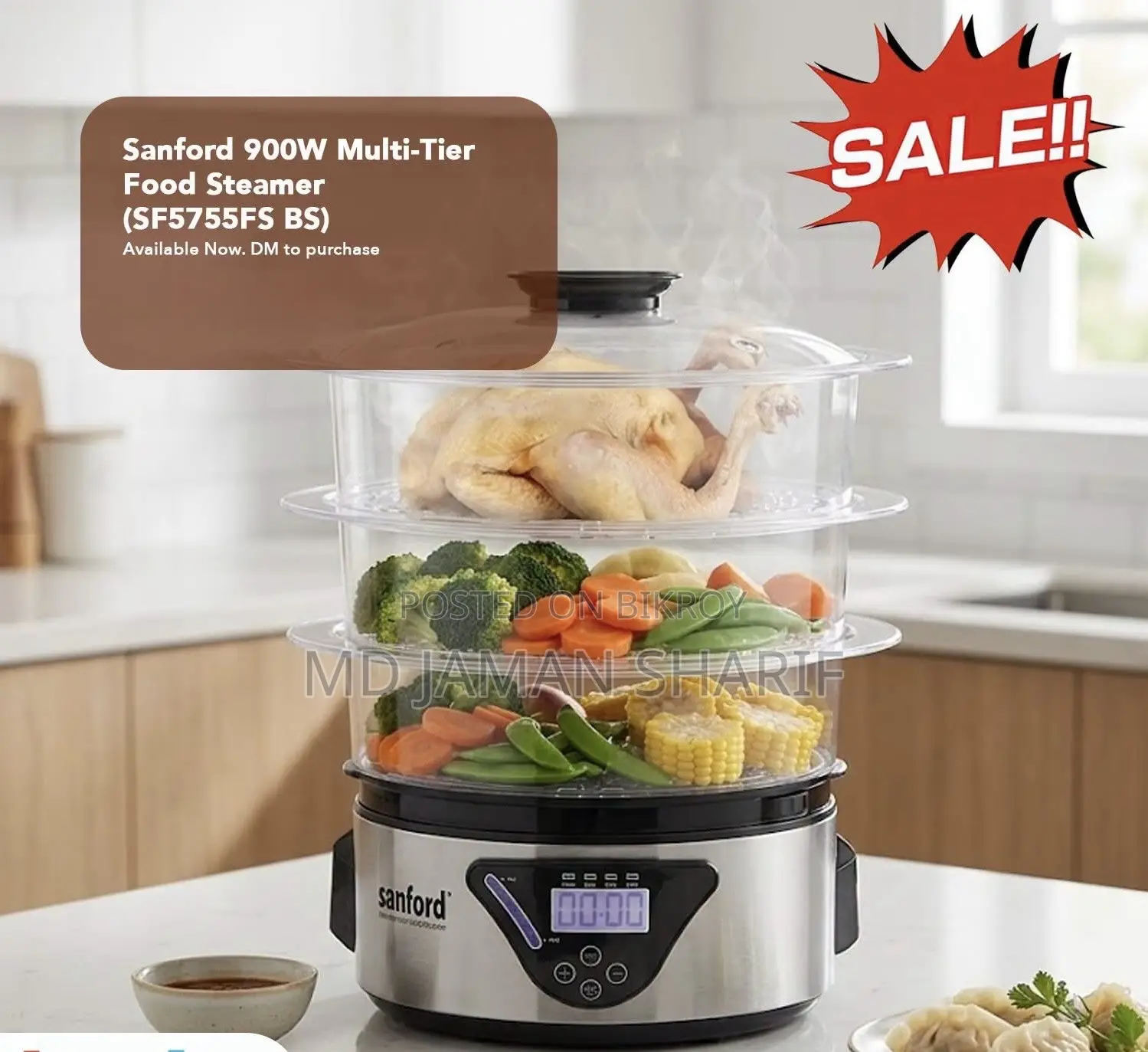 Sanford 900W Multi-Tier Food Steamer