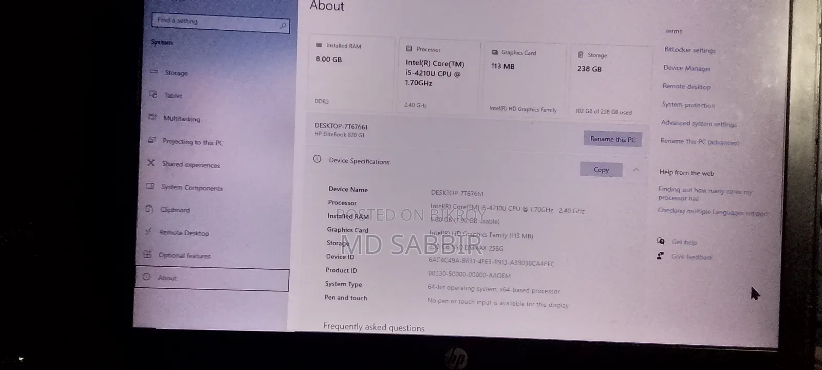 Laptop HP EliteBook 820 G1 8GB Intel Core i5 SSD 256GB