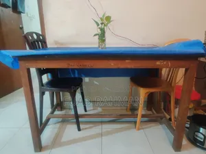 Wood Simple Table With 2 Plastic Chairs, 4ft by 2.5ft
