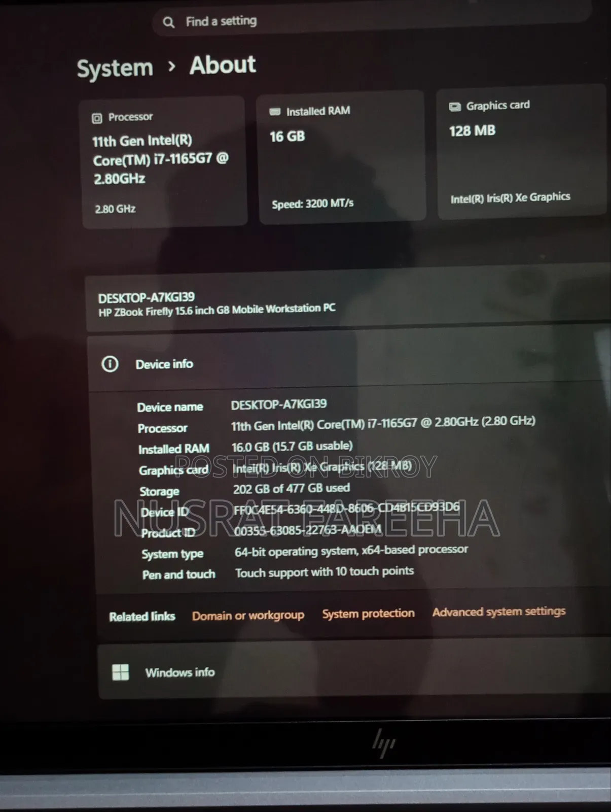 ল্যাপটপ HP ZBook Firefly G8 16GB ইন্টেল কোর i7 SSD 512GB