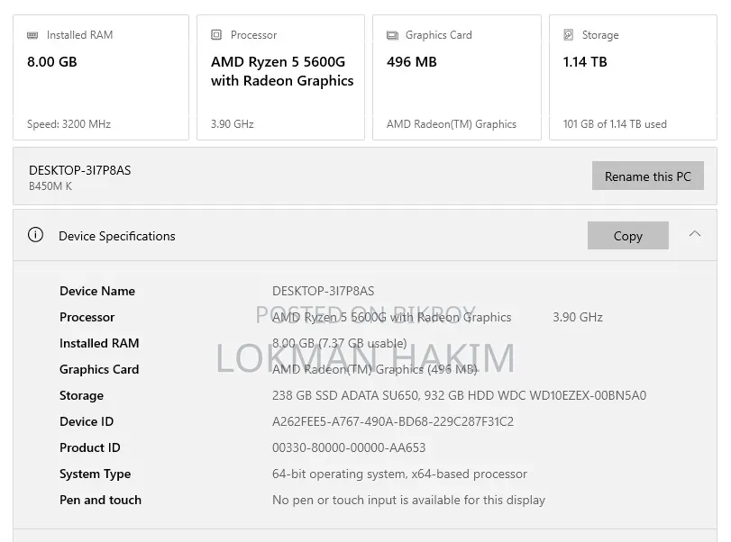 Desktop Computer Gigabyte GB-BXi7H-5500 8GB AMD Ryzen 5 HDD+SSD 1T