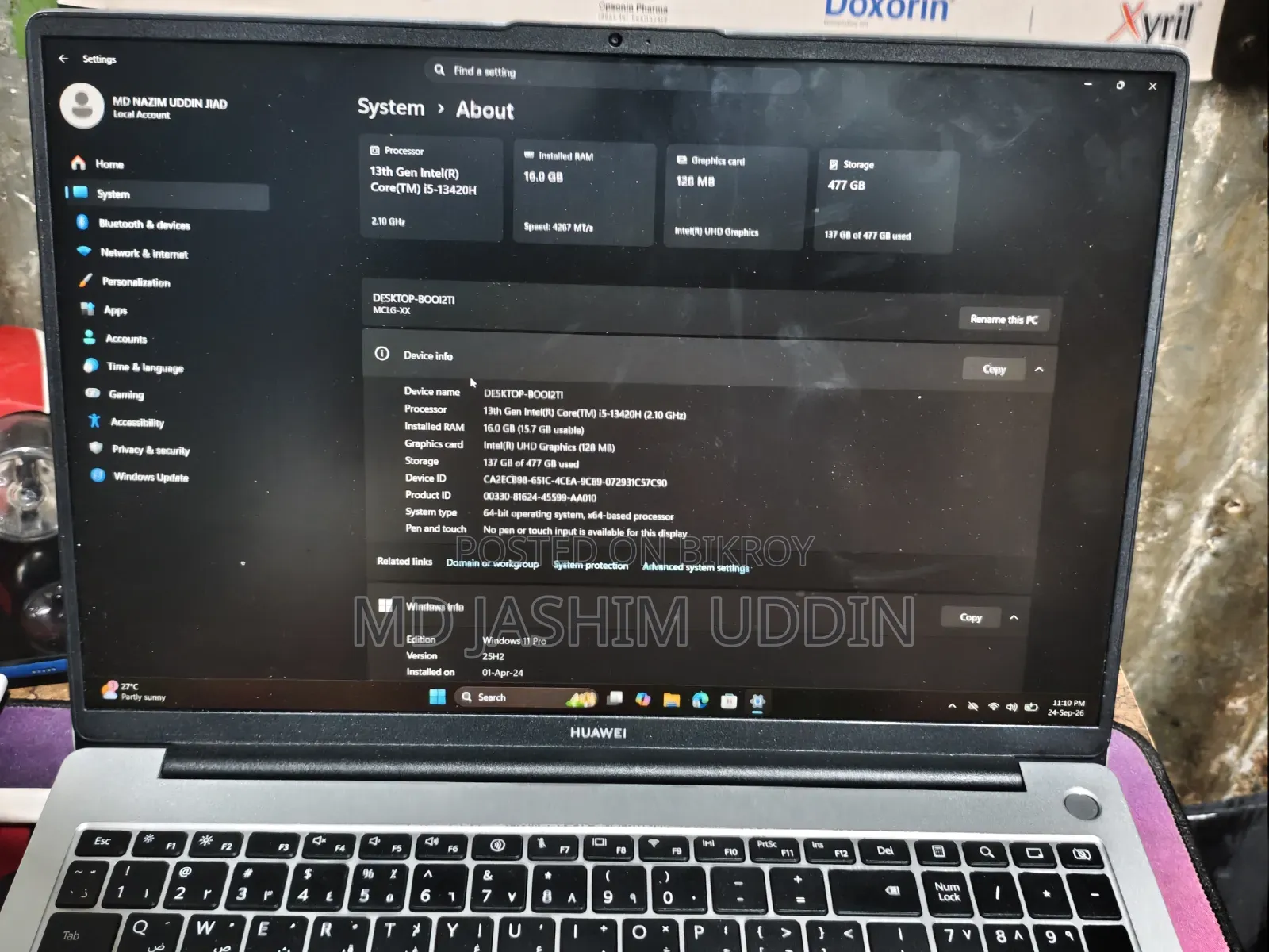 Laptop Huawei 16GB Intel Core i5 SSD 512GB