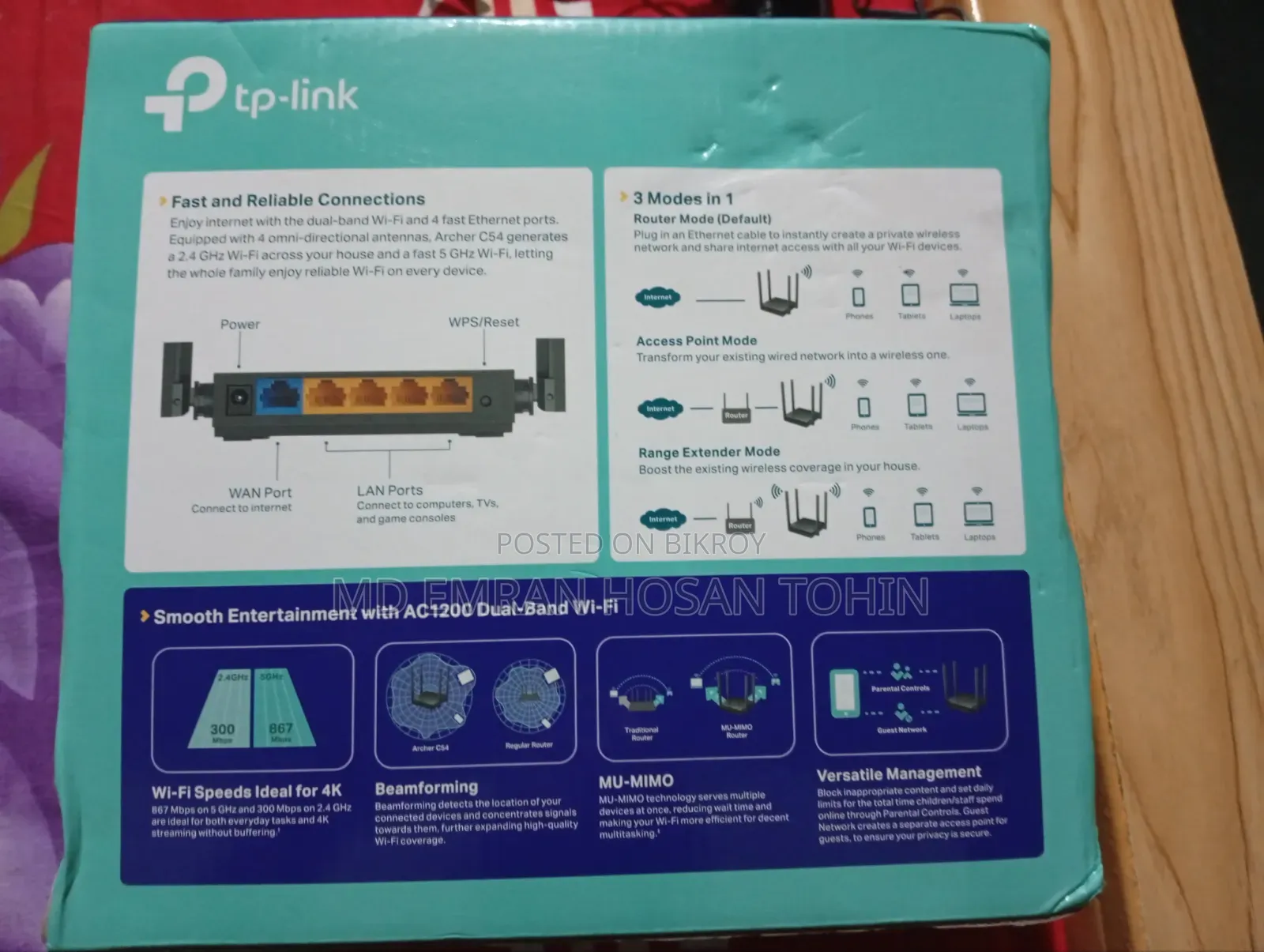 TP-Link AC 1200 Wi-Fi Router and Huawei Onu