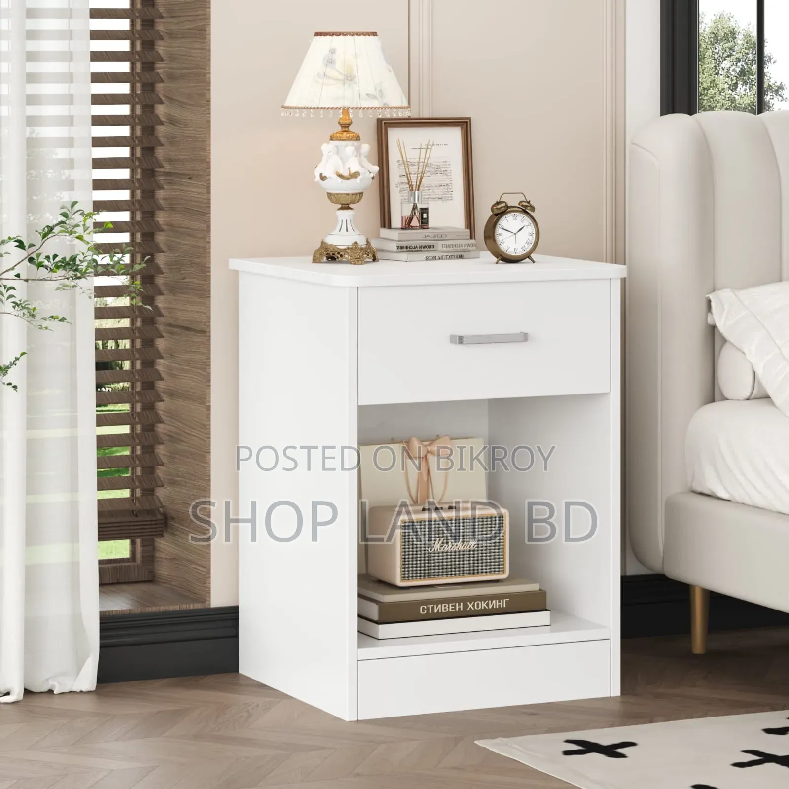 আধুনিক সাদা বেডসাইড টেবিল ও ড্রয়ার | White Bedside Table