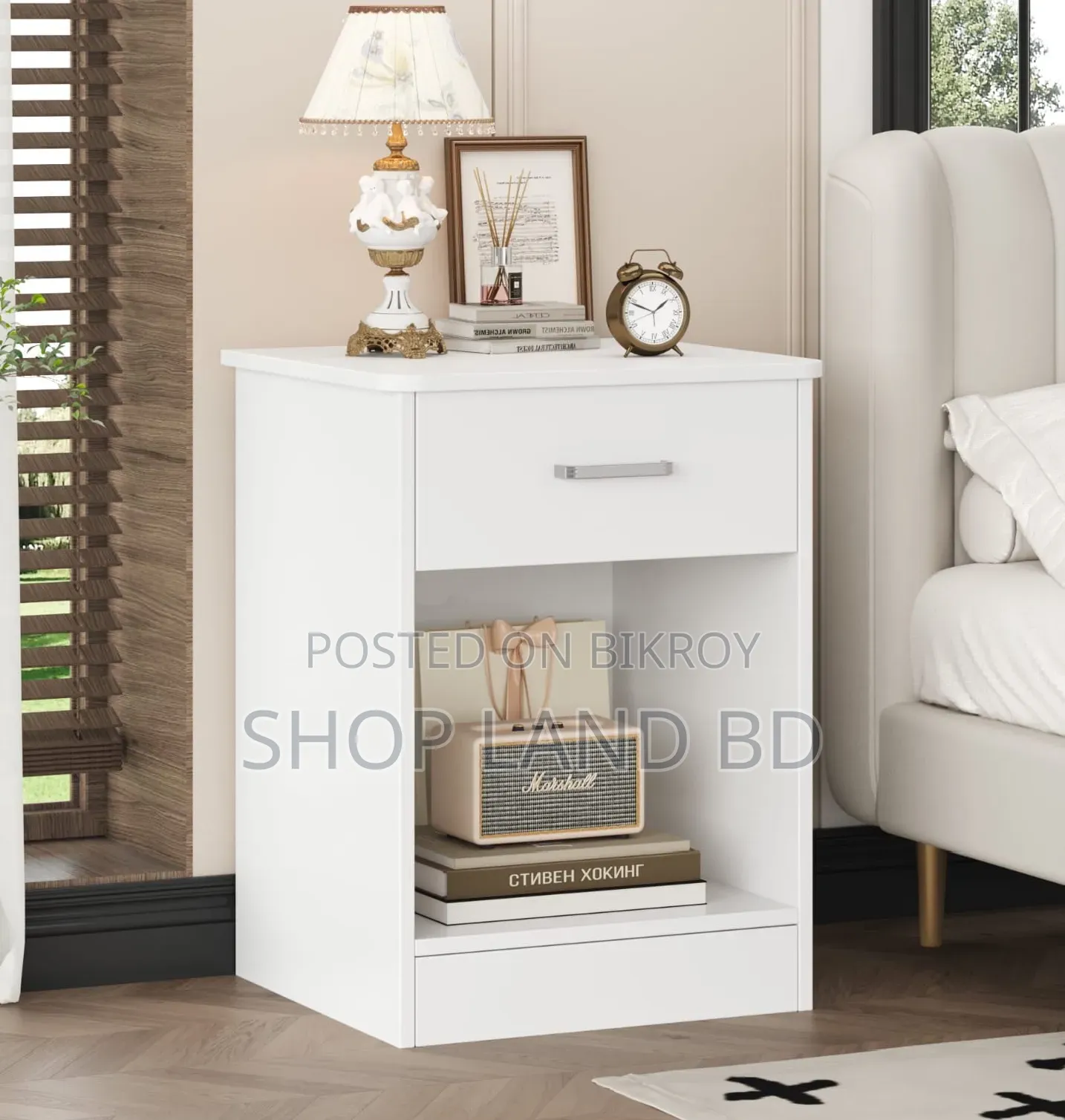 আধুনিক সাদা বেডসাইড টেবিল ও ড্রয়ার | White Bedside Table