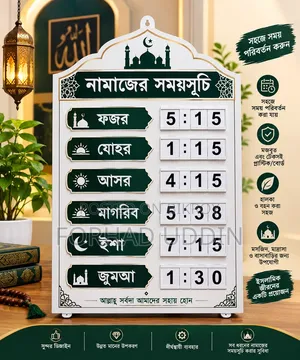 মসজিদ ও মাদ্রাসা জন্য আকর্ষণীয় ও পরিবর্তনযোগ্য নামাজের সময়সূচি বোর্ড