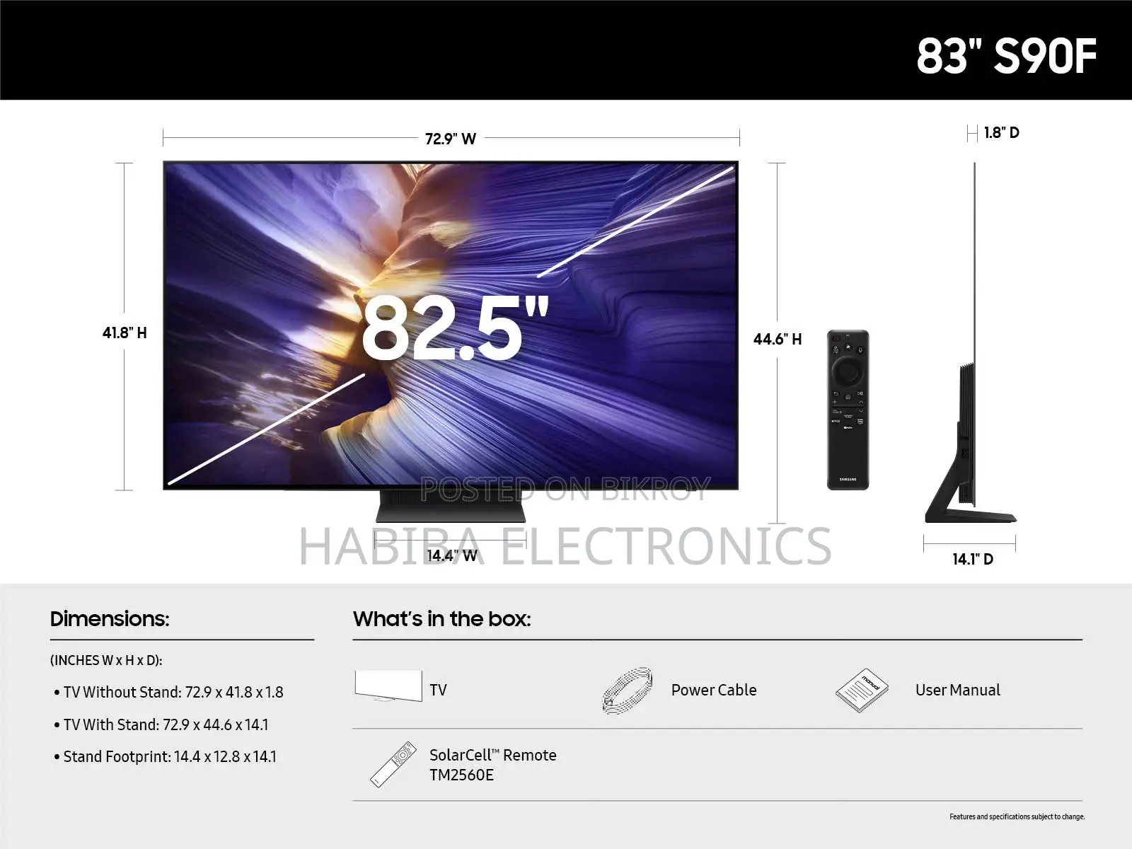 Samsung S90F 83" OLED TV WOLED (Self-Illuminating Pixels)
