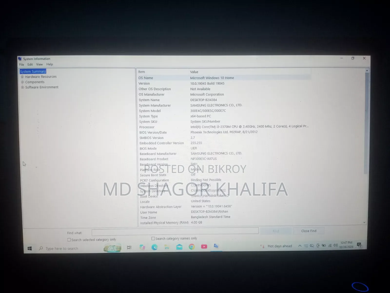 Laptop Samsung NP300E4V 4GB Intel Core i3 HDD 256GB