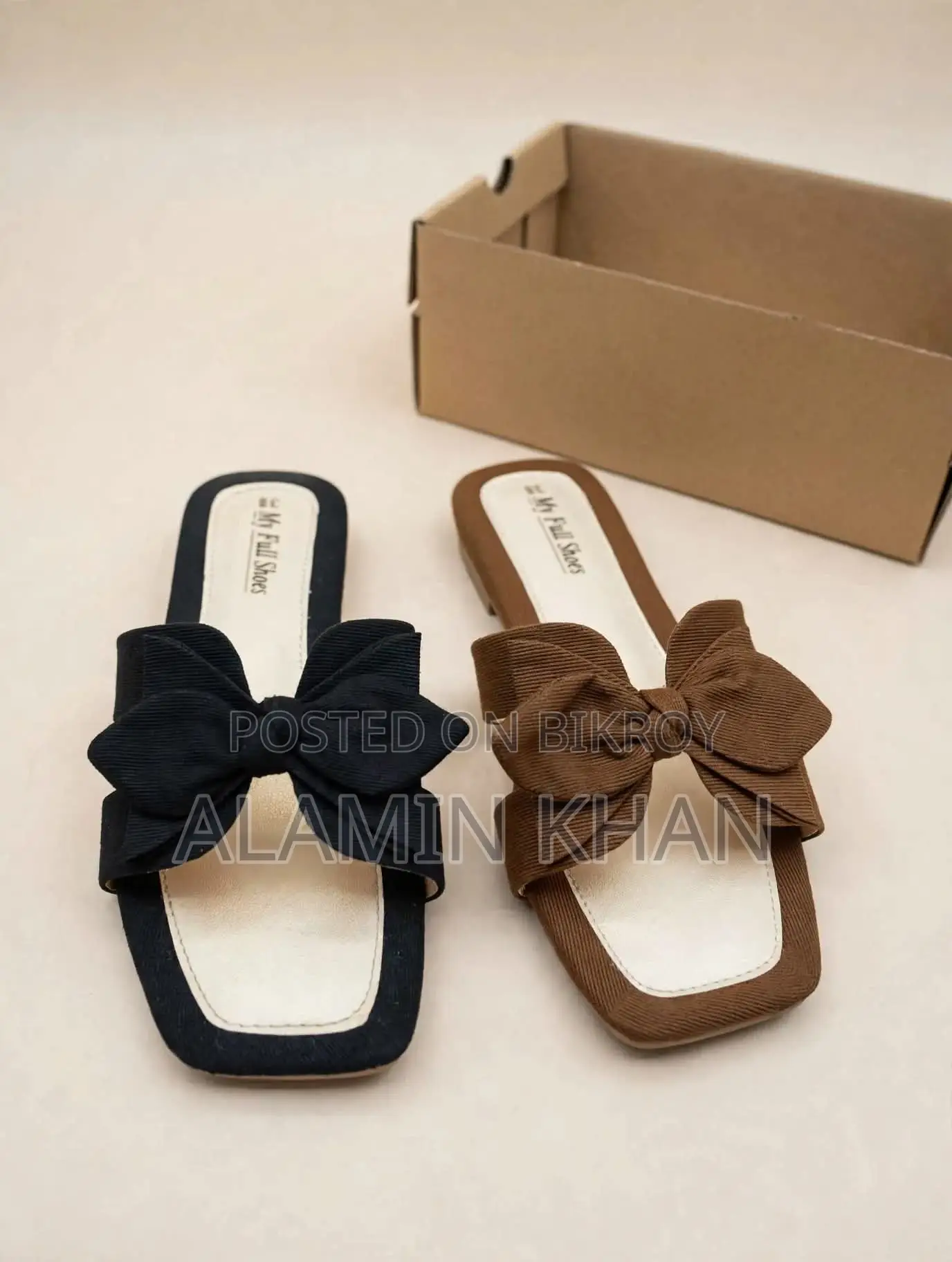 Womens Bow Design Flat Slide Sandals